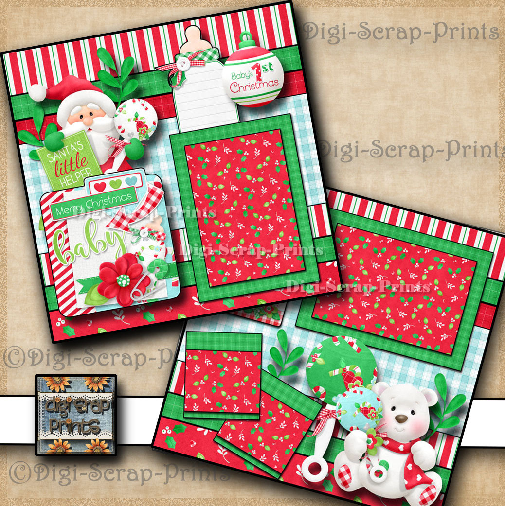 BABY'S 1ST CHRISTMAS 2 Printed 12X12 Scrapbook Pages Ez Quick 12x12 ...