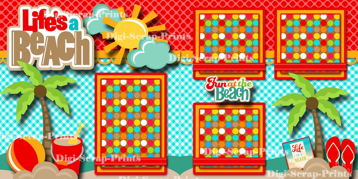 Lifes A Beach Ocean Sand Printed 12X12 Pre-made Scrapbook Pages Quick ...