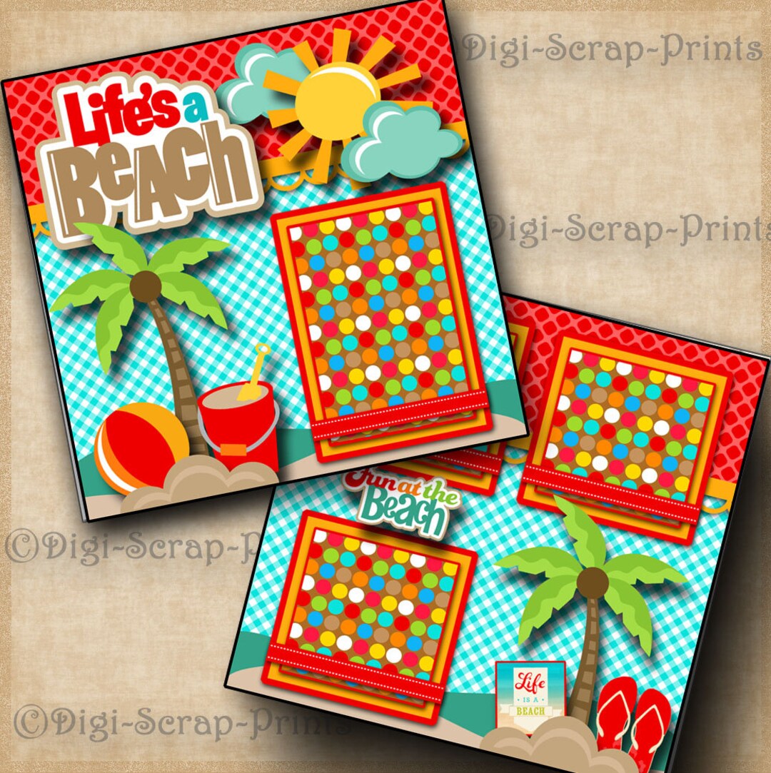Lifes A Beach Ocean Sand Printed 12X12 Pre-made Scrapbook Pages Quick ...