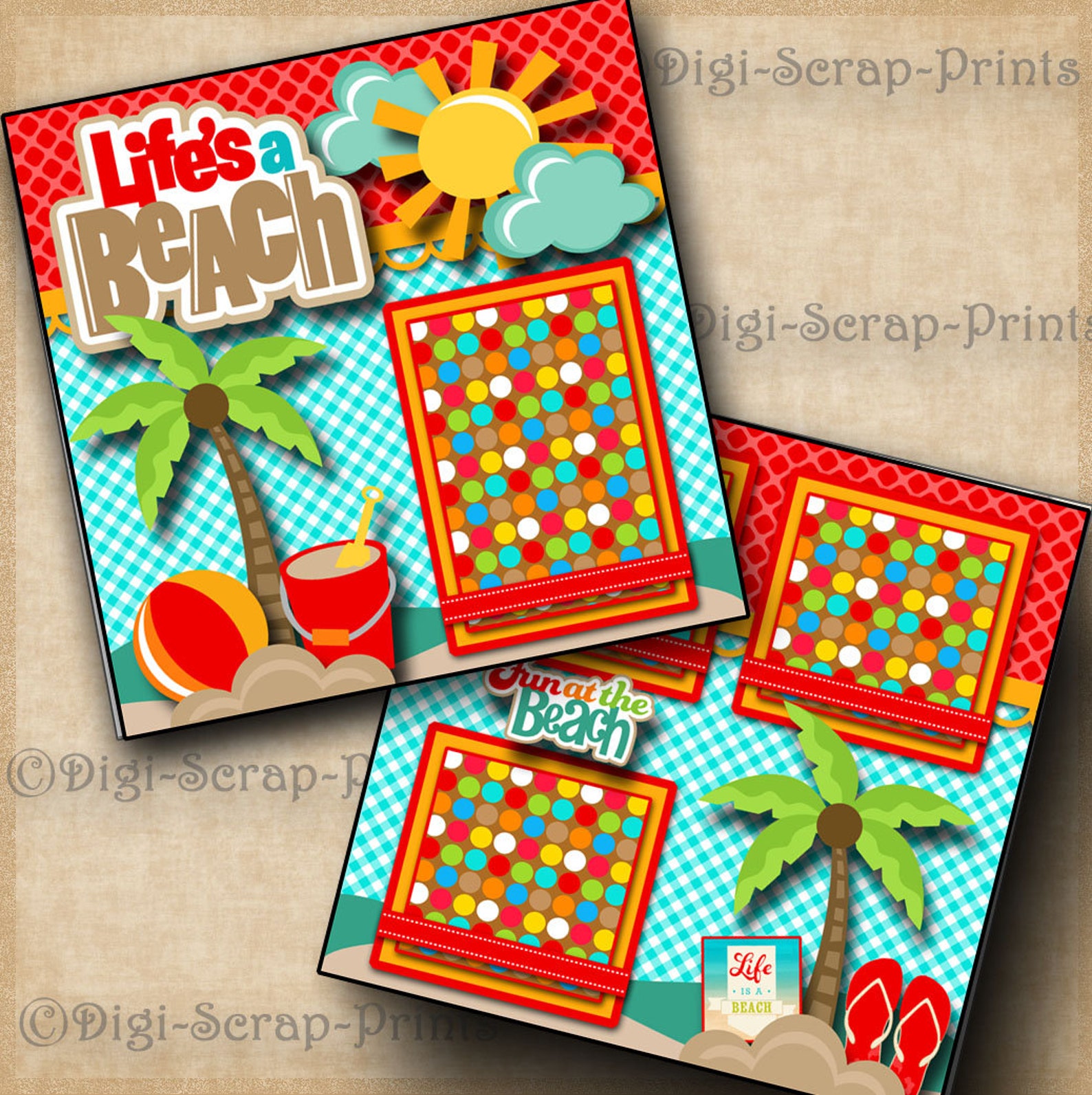 Lifes A Beach Ocean Sand Printed 12X12 Pre-made Scrapbook Pages Quick ...