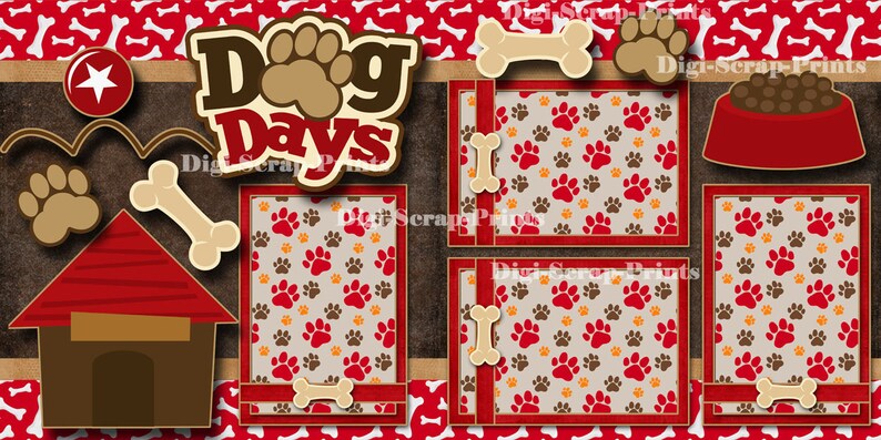 DOG DAYS ~ Pet Puppy ~ 2 Printed 12X12 Pre-made Scrapbook Pages EZ ...