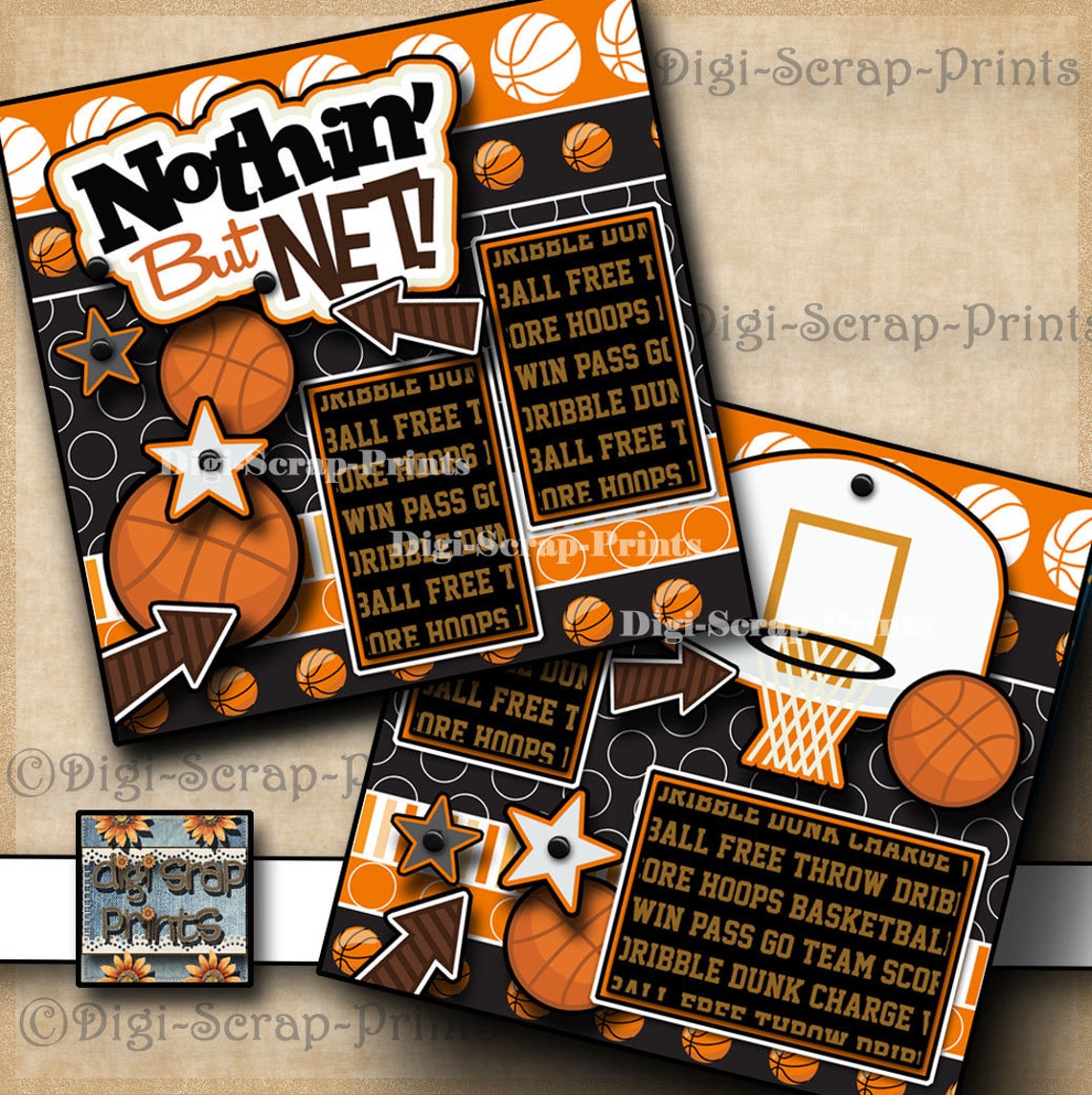 BASKETBALL 2 Printed 12X12 Premade Scrapbook Pages Quick EZ Pages