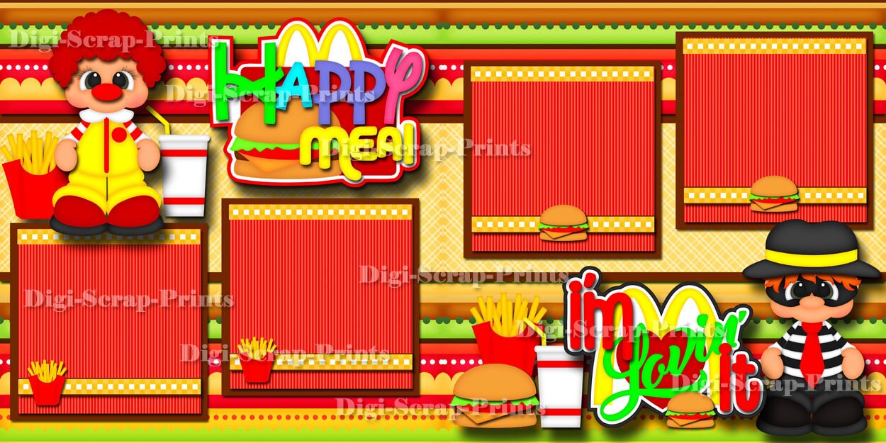 HAPPY MEAL Fast Food ~ 2 Printed Pre-made Scrapbook Pages Quick Paper ...