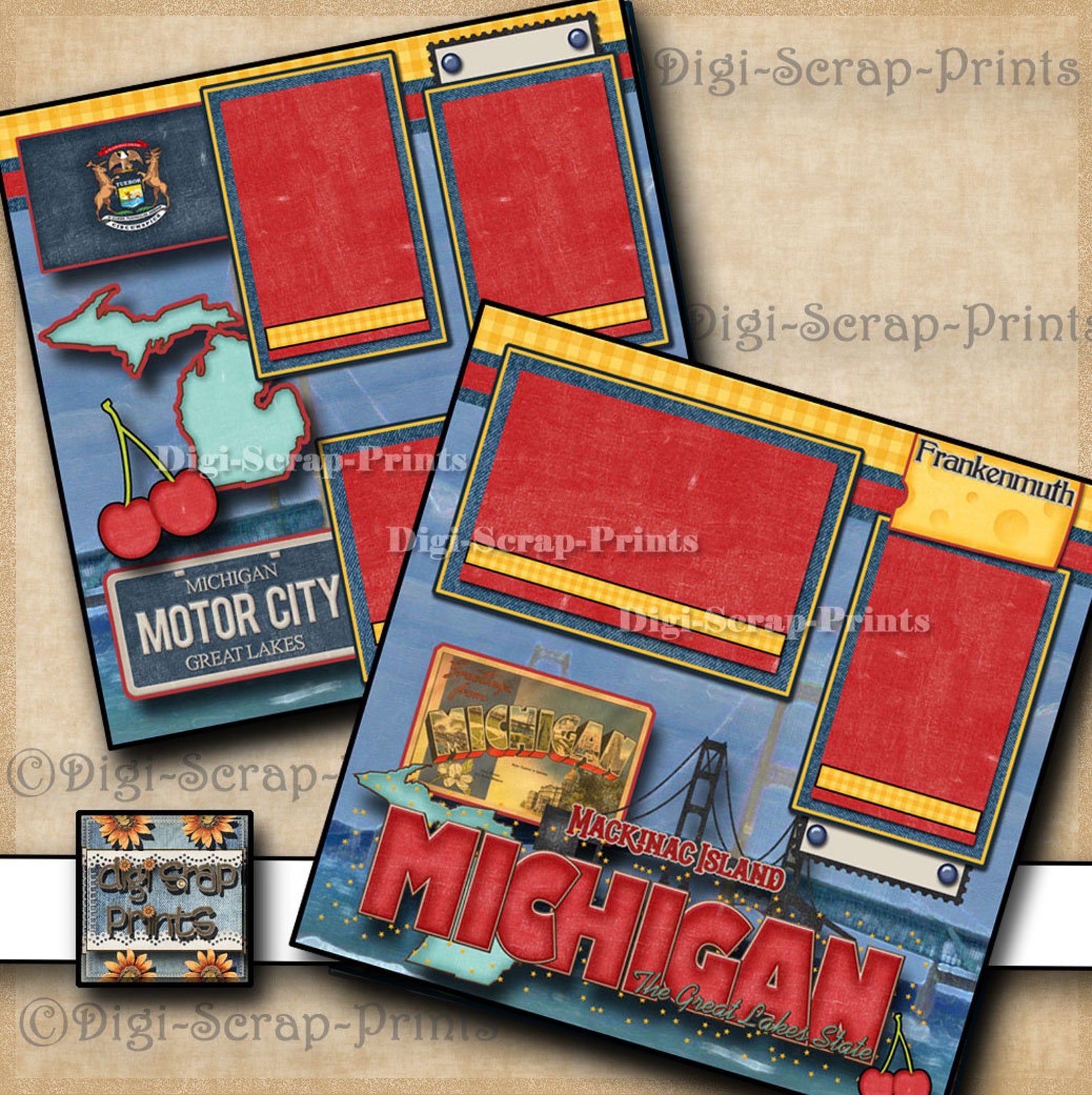 MICHIGAN Vacation 2 Printed 12X12 Premade Scrapbook Pages Quick Pages