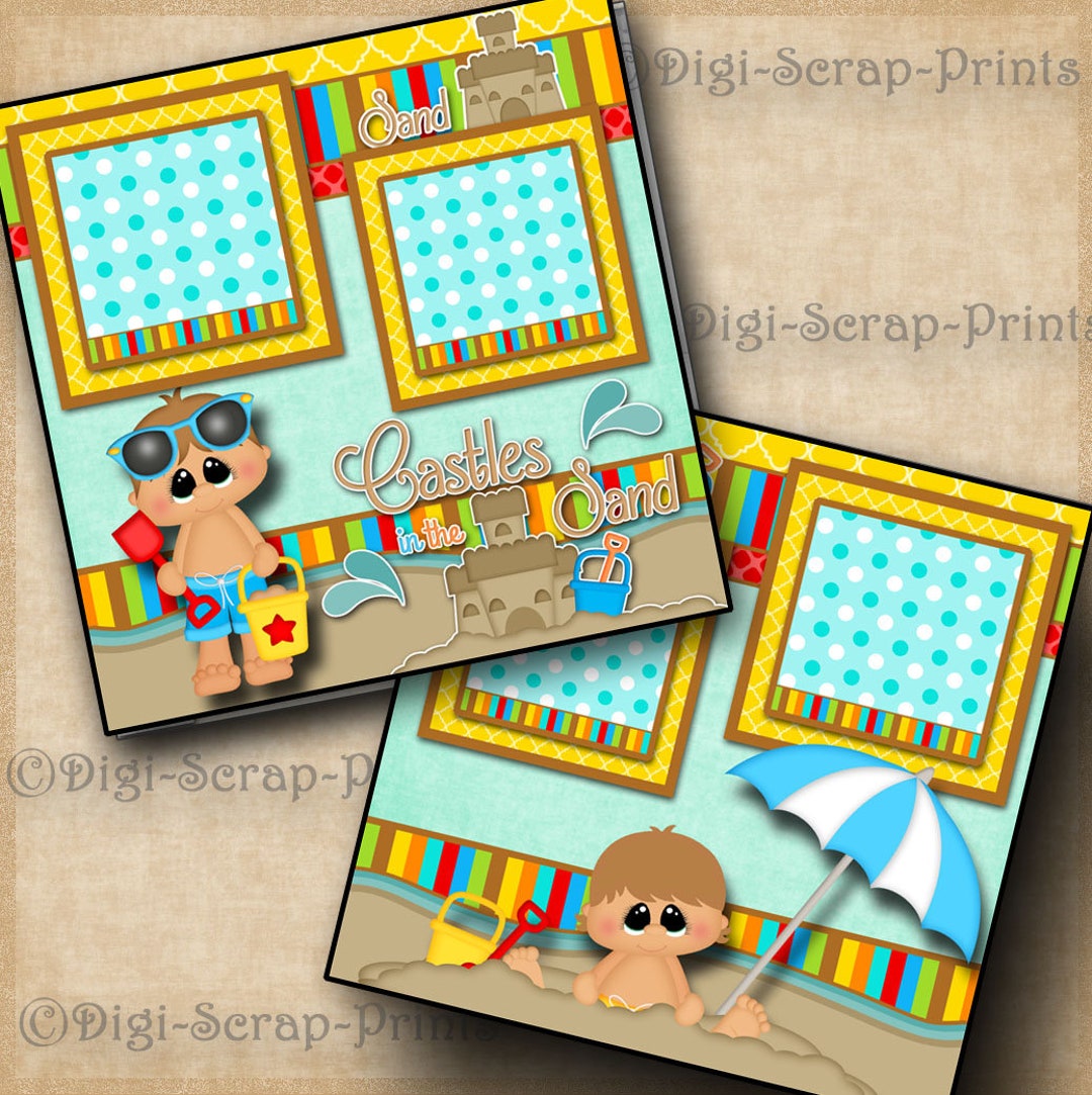 SAND CASTLE Boy Beach Ocean Printed 12X12 Pre-made Scrapbook Pages ...