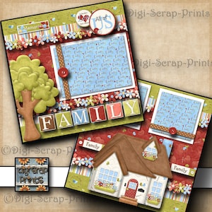 FAMILY ~  2 Printed 12X12 Pre-made Scrapbook Pages Quick Pages Digital Paper Premade Layout Paper Scrapbooking DigiScrapPrints A0071
