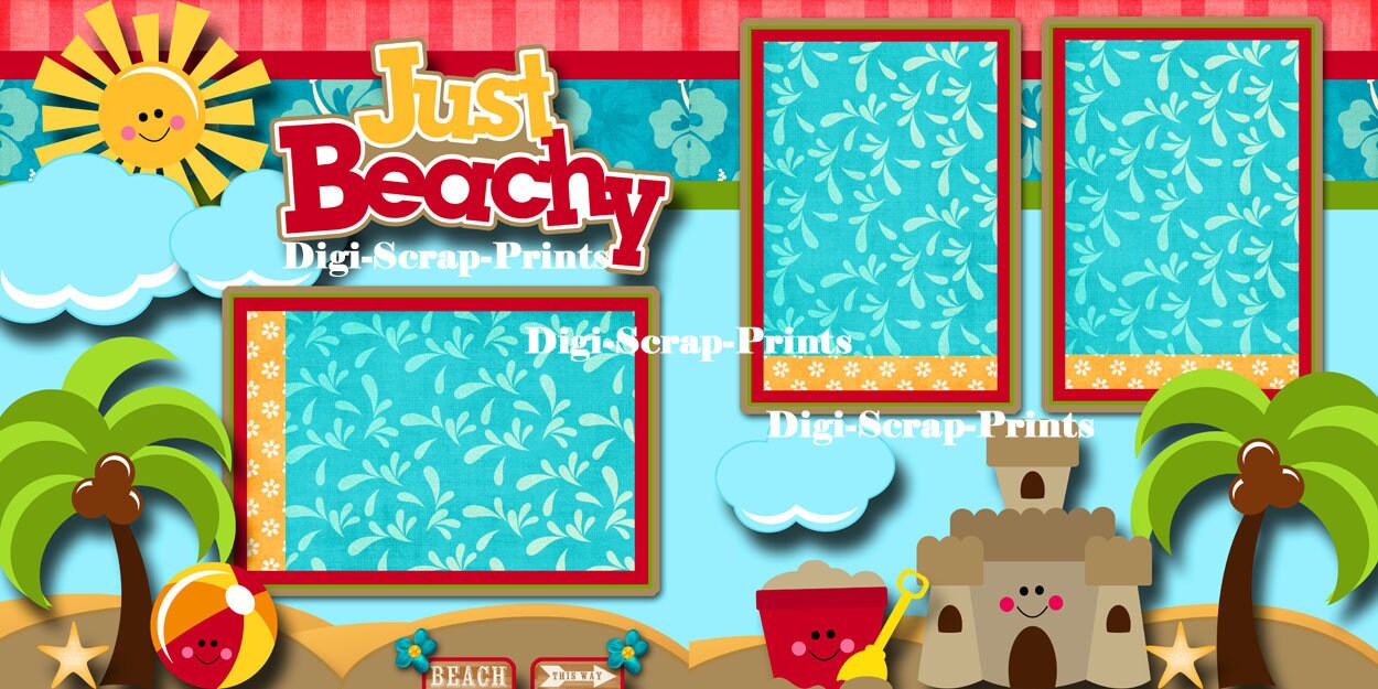 JUST BEACHY Ocean Sand 2 Printed 12X12 Pre-made Scrapbook Pages Quick ...