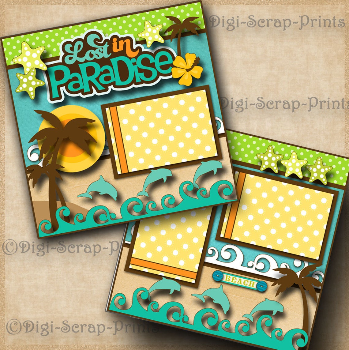 PARADISE BEACH ~ Ocean Sand Printed 12X12 Pre-made Scrapbook Pages ...