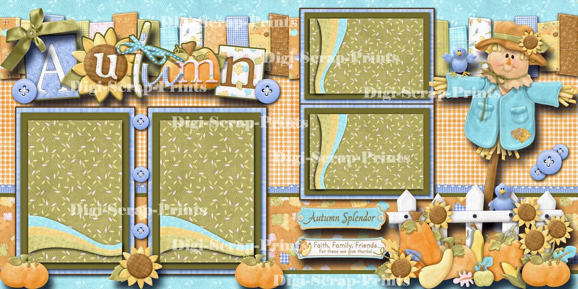 AUTUMN ~ 2 Printed 12X12 Pre-made Scrapbook Pages Quick Pages Paper ...