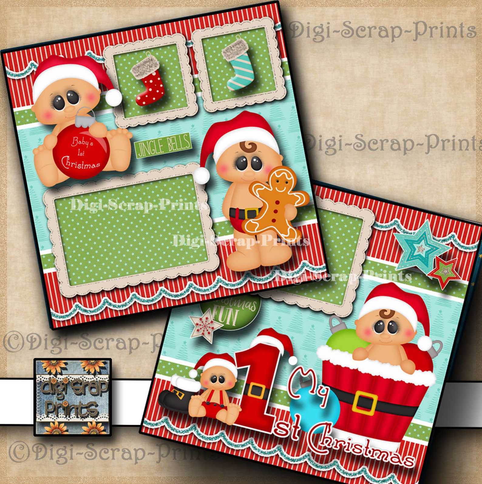 1st Christmas Baby ~ 2 Printed 12X12 Pre-made Scrapbook Pages Quick ...