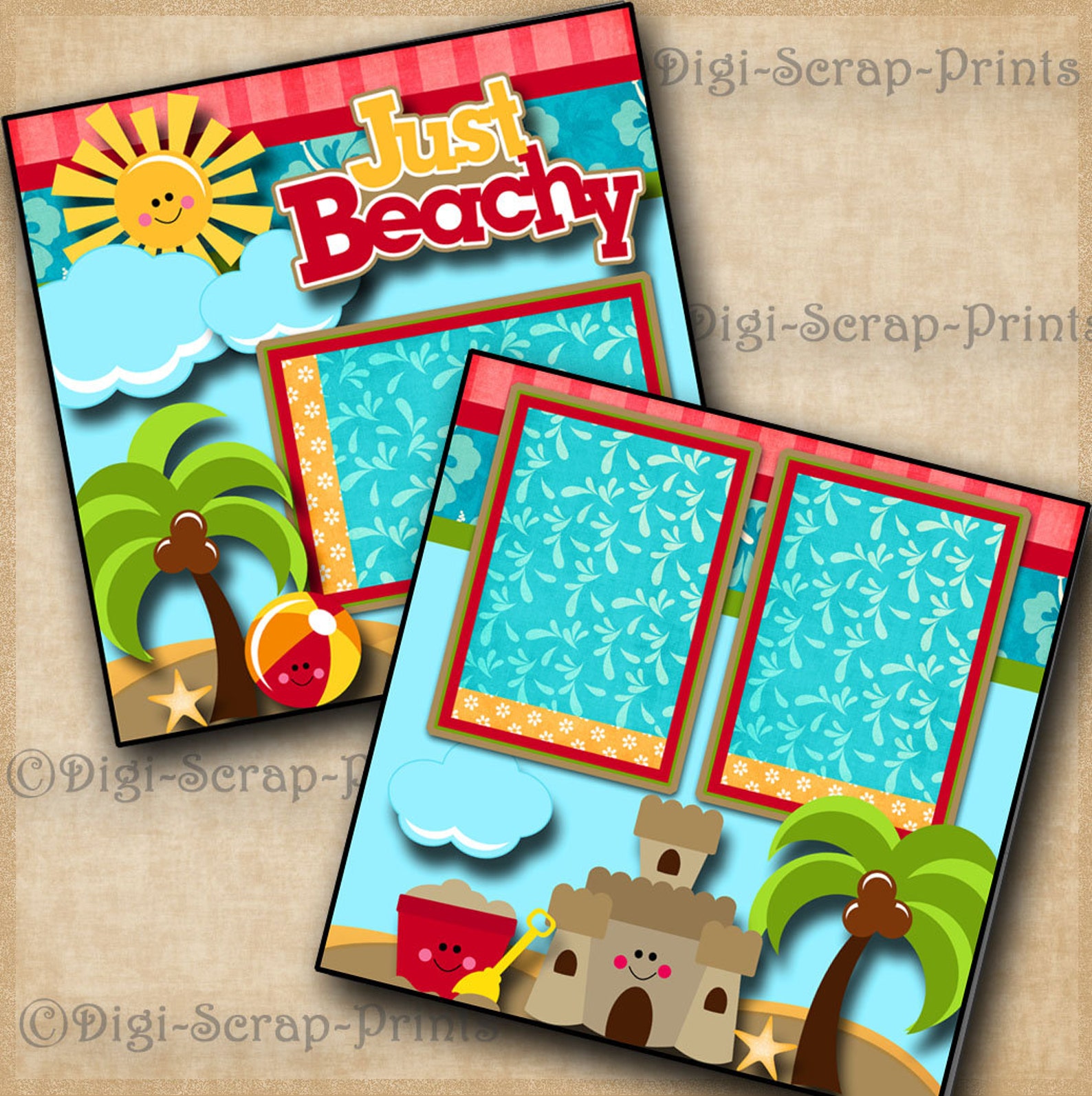 JUST BEACHY Ocean Sand 2 Printed 12X12 Pre-made Scrapbook Pages Quick ...