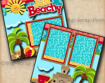 BEACH DAY Ocean Sand 2 Printed 12X12 Pre-made Scrapbook Pages Quick EZ ...
