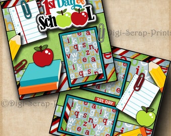 1ST DAY Of SCHOOL ~ grade ~ 2 Printed 12X12 Pre-made Scrapbook Pages Quick Pages Scrapbooking Paper Layout Premade  DigiScrapPrints A0523