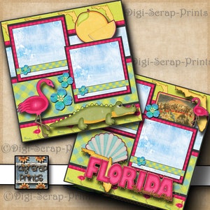 FLORIDA VACATION 2 Printed 12X12 Pre-made Scrapbook Pages Quick pages scrapbooking TRAVEL Layout Premade DigiScrapPrints A0235