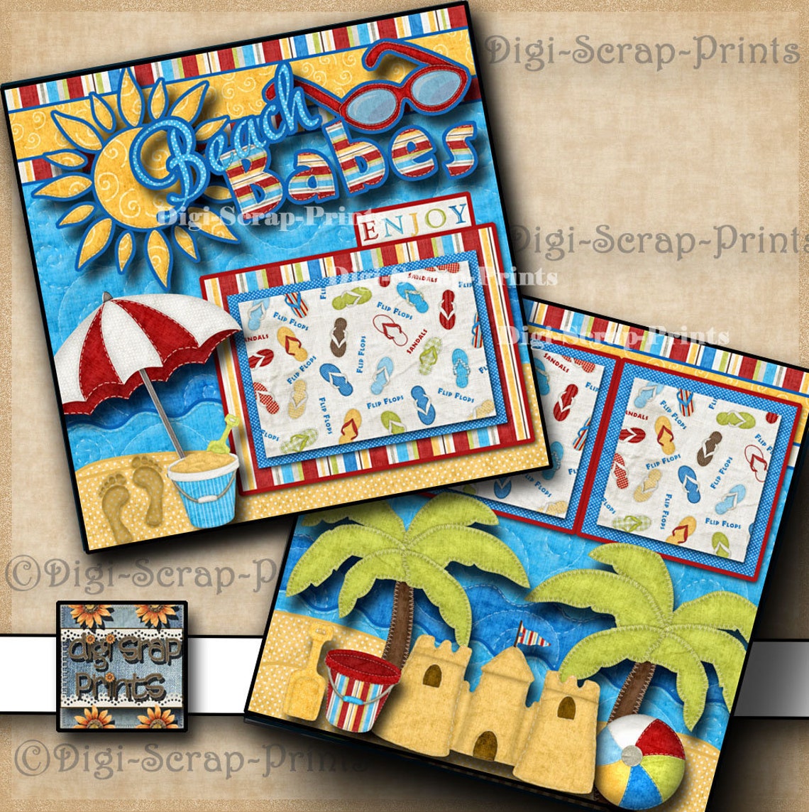 BEACH BABES Baby 2 Printed 12X12 Pre-made Scrapbook Pages Quick EZ ...