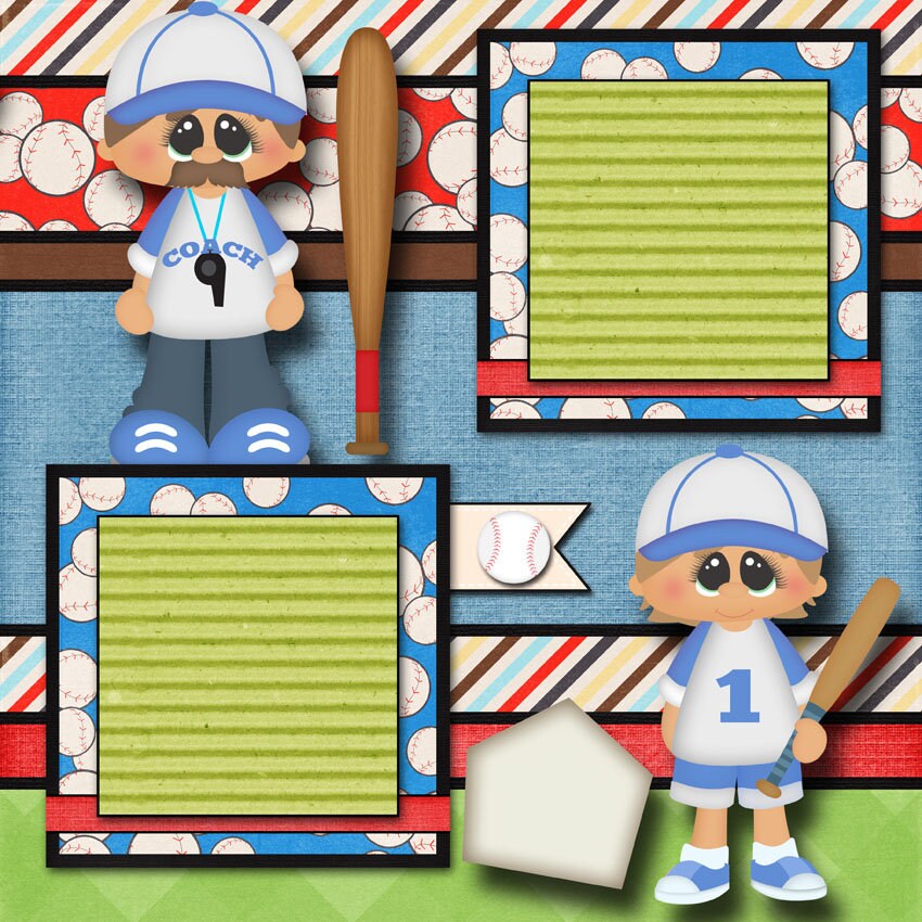 HOME RUN 2 Printed 12x12 Pre-made Scrapbook Pages Quick Premade Paper ...