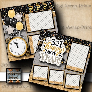 2022 HAPPY NEW YEAR ~ 2 Printed 12X12 Pre-made Scrapbook Pages Quick Pages Paper Layout Premade Pages scrapbooking DigiScrapPrints A0298