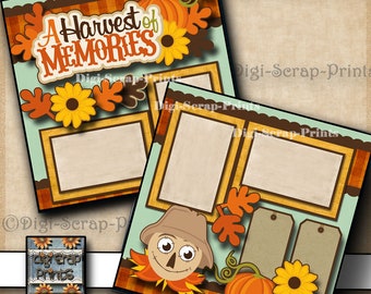 AUTUMN ~ 2 Printed 12X12 Pre-made Scrapbook Pages Quick Pages Paper ...