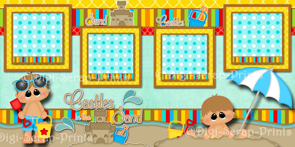 SAND CASTLE Boy Beach Ocean Printed 12X12 Pre-made Scrapbook Pages ...