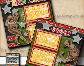 FOOTBALL ~ 2 Printed 12X12 Pre-made Scrapbook Pages Quick EZ Pages Digital Paper Premade Layout Paper Scrapbooking DigiScrapPrints A0284