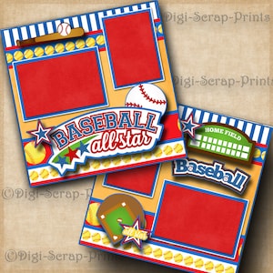 BASEBALL T-BALL 2  Printed 12X12 Pre-made Scrapbook Pages Quick Pages Digital Paper Premade Layout Paper Scrapbooking DigiScrapPrints A0077