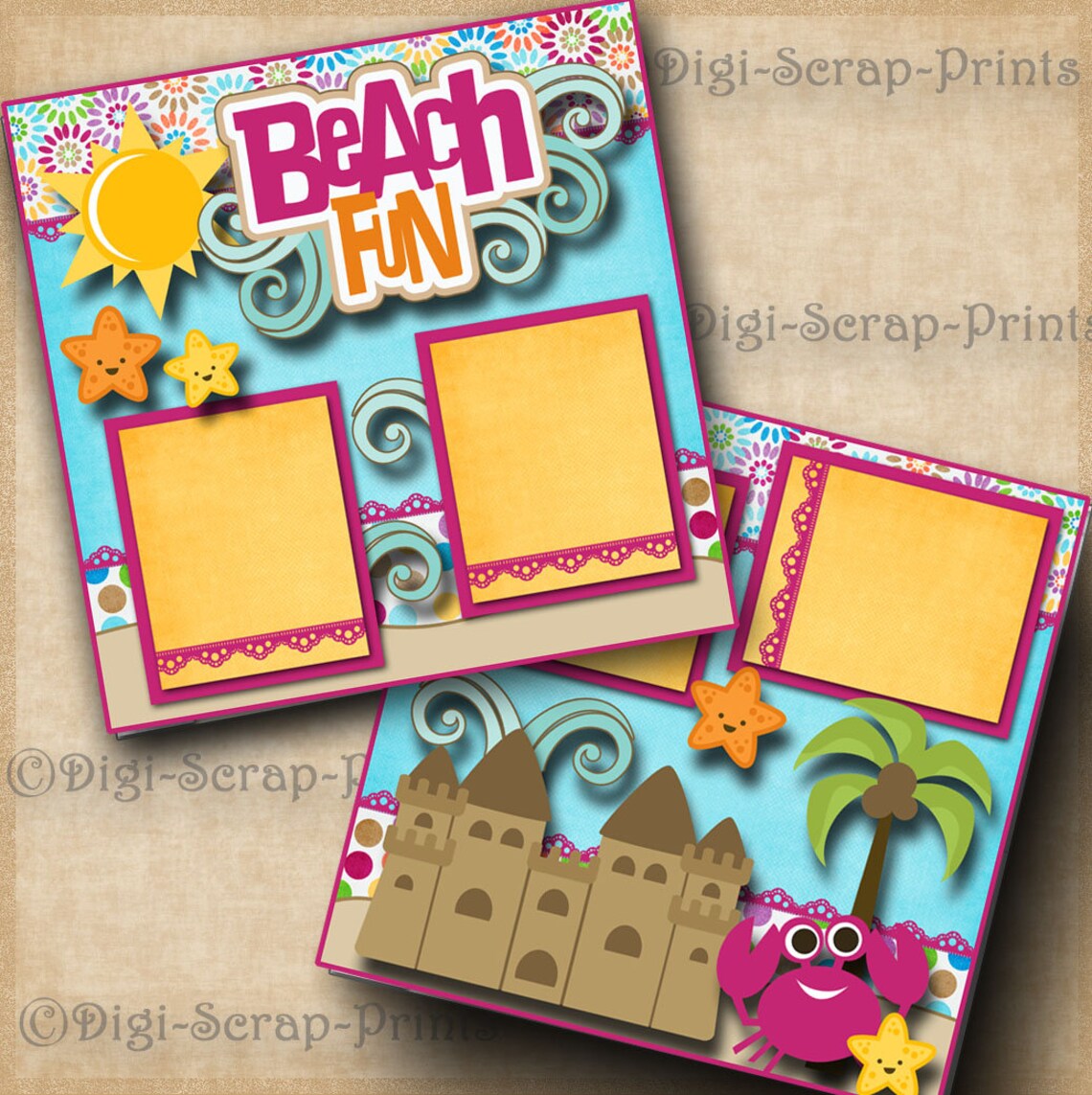 BEACH FUN Ocean Sand 2 Printed 12X12 Pre-made Scrapbook Pages Quick EZ ...