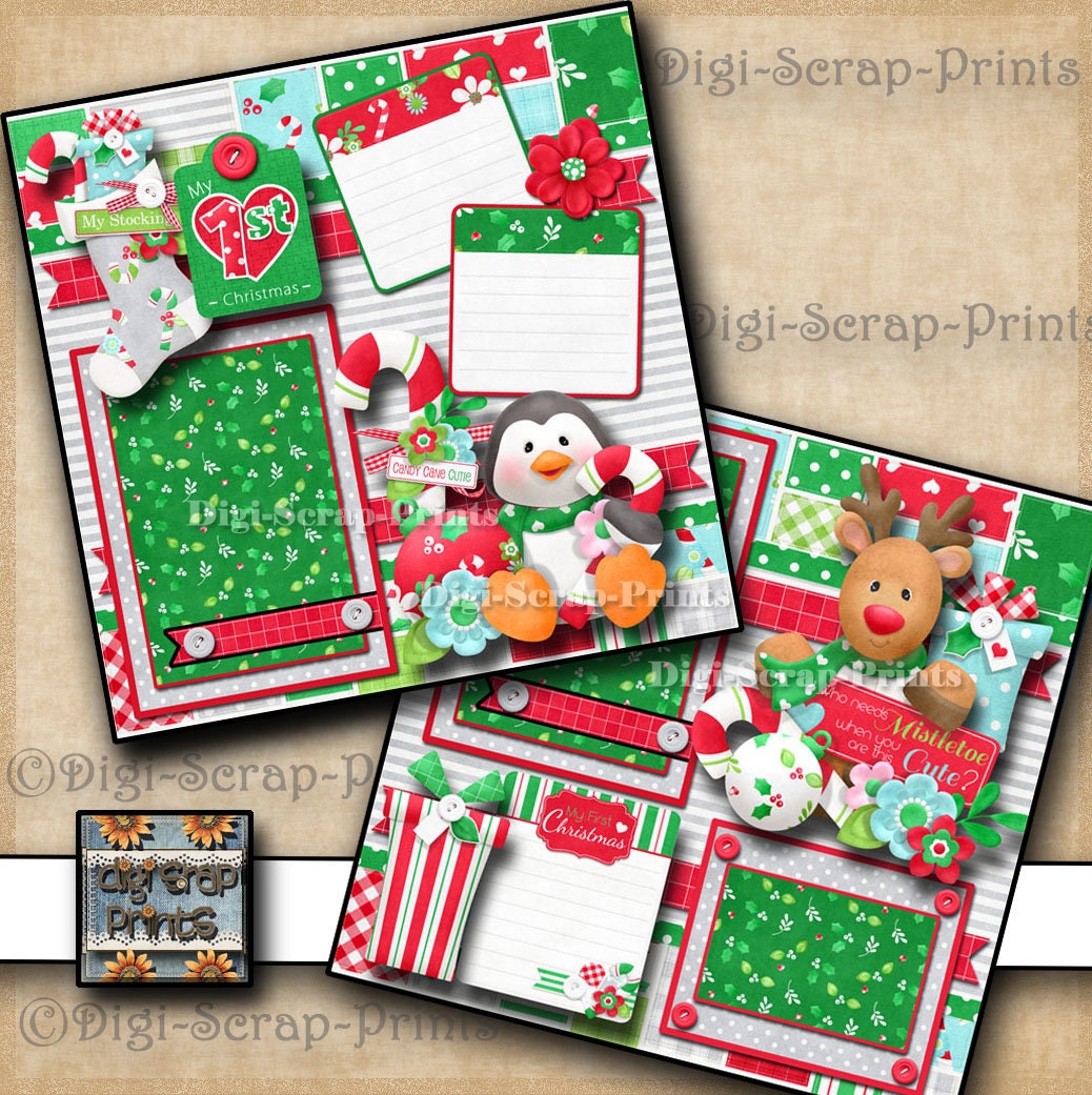 BABY'S 1ST CHRISTMAS 2 Printed 12X12 Scrapbook Pages Ez Quick 12x12 ...