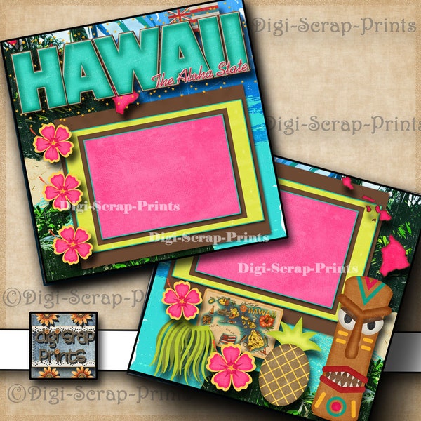 HAWAII VACATION 2 Printed 12X12 Pre-made Scrapbook Pages Quick Pages Scrapbooking Paper TRAVEL Layout Premade Pages Digi Scrap Prints A0002