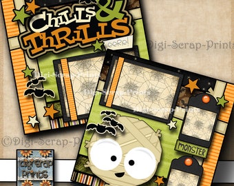 HALLOWEEN ~Chills & Thrills 2 Printed 12X12 Pre-made Scrapbook Pages Quick EZ Pages Paper Premade Layout  Scrapbooking DigiScrapPrints A0111