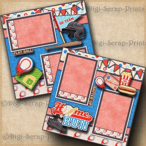 BASEBALL T-BALL 2  Printed 12X12 Pre-made Scrapbook Pages Quick Pages Digital Paper Premade Layout Paper Scrapbooking DigiScrapPrints A0074