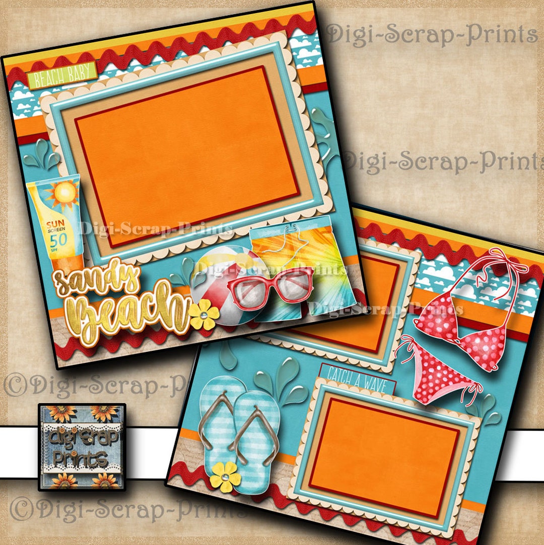 SANDY BEACH Ocean 2 Printed 12X12 Pre-made Scrapbook Pages Quick Ez ...