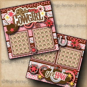 COWGIRL ~ 2 Printed 12X12 Pre-made Scrapbook Pages Quick Pages Scrapbooking Premade Layout girl By DigiScrapPrints A0170