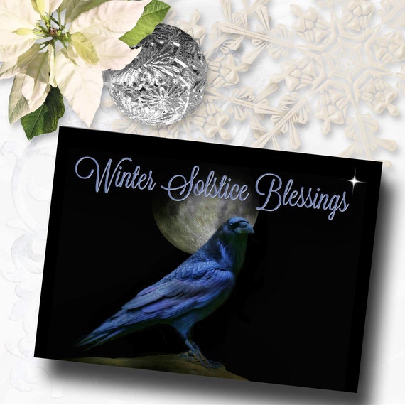 winter solstice raven and moon cards enlightenment and peace etsy