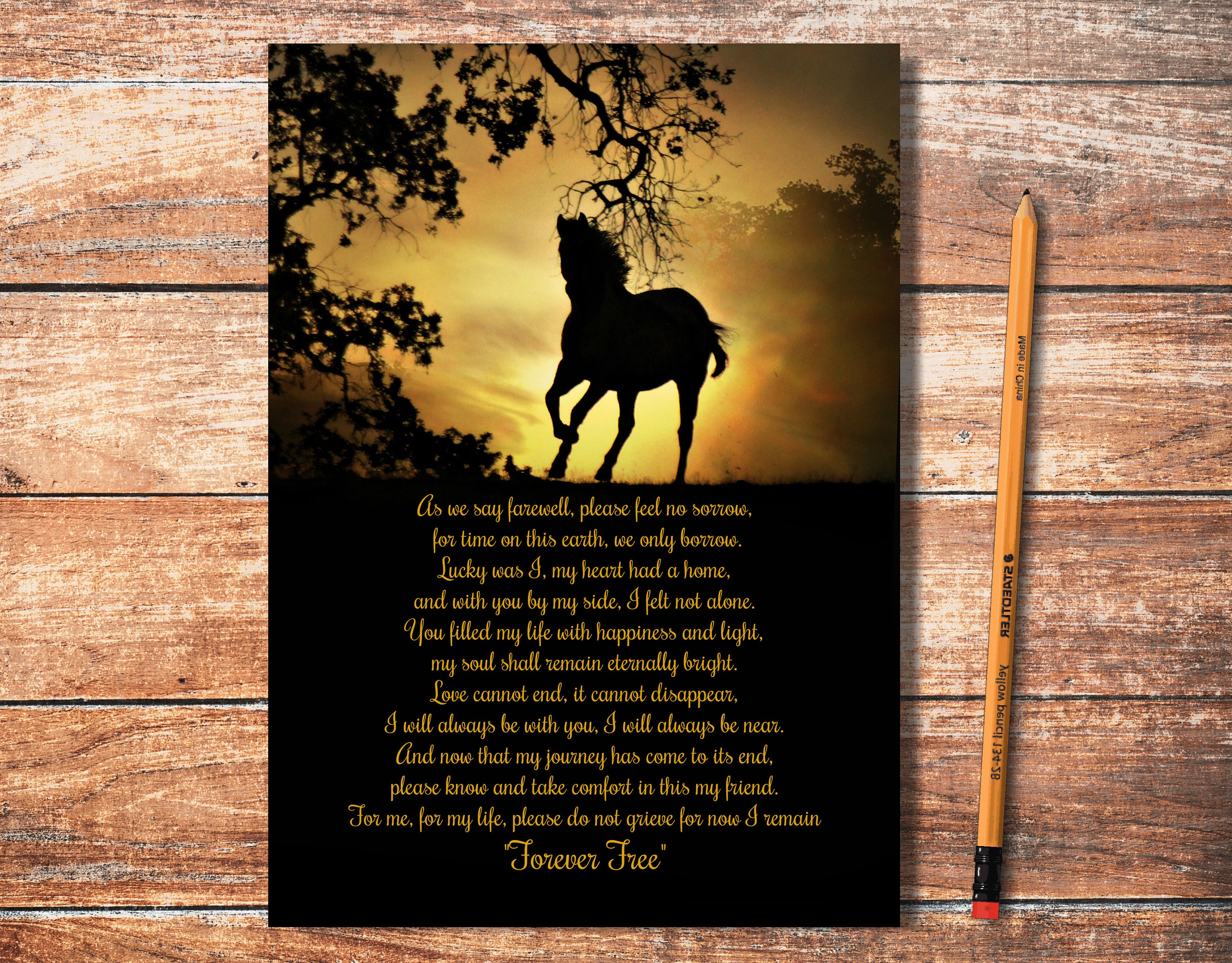 Horse Sympathy Card Spiritual Poem Forever Free Loss of Etsy