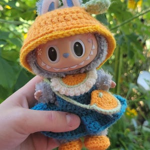 Labubu Crochet Orange Fruit Outfit Dress Costume Handmade for Labubu 17cm Doll