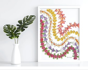 Hawaiian Lei Art Print: Colorful Floral Garland Illustration