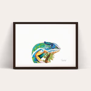 Panther Chameleon Watercolor Print – Colorful Reptile Wall Art – Lizard Lover Gift