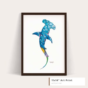 Hammerhead Shark Watercolor Print | Nautical Wall Art | Ocean Conservation Decor | Shark Lover Gift