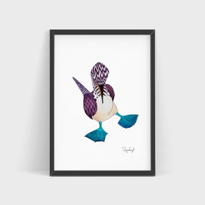 Blue-Footed Booby Watercolor Print | Seabird Art | Coastal Wall Decor | Galapagos Wildlife Illustration