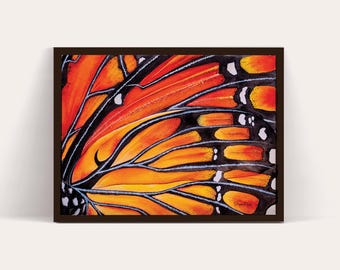 Monarch Butterfly Wing Watercolor Print – Bold Nature Wall Art – Insect Close-Up Painting