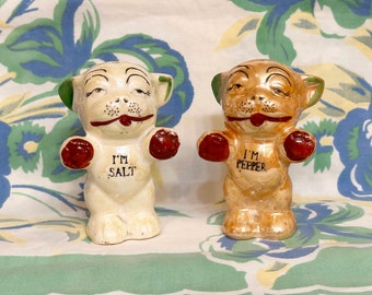 Kitchy Chic, “bonzo the Dog”, Luster Ware Salt and Pep, Salt and