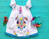 Mexican Embroidered Fiesta Baby Dress, Baby Dress, Girls Mexican Dress ,Bohemian Baby Dress, Mexican Dress Girls