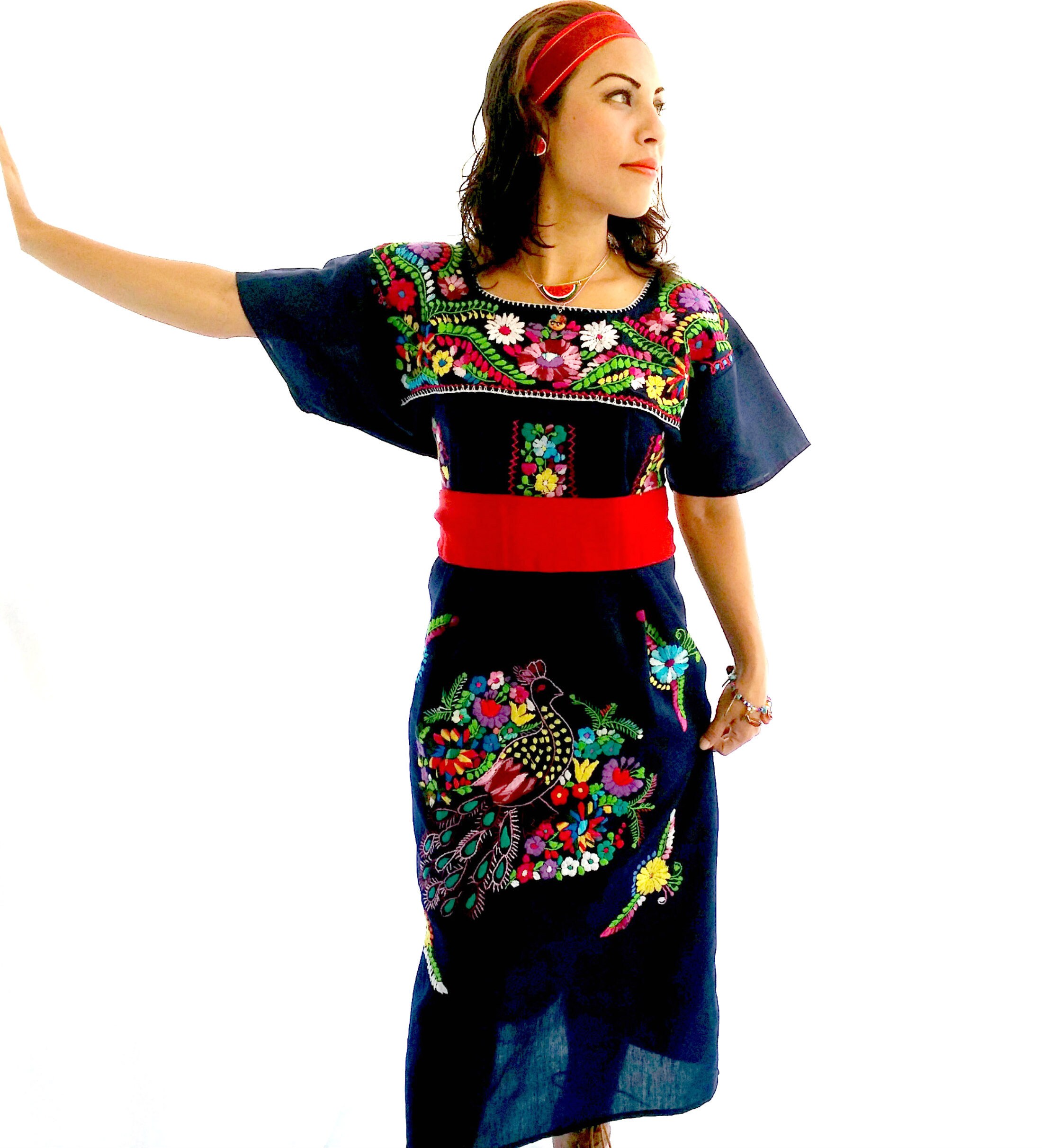 Mexican Embroidered White Maxi Dress Ethnic Folk Hand Etsy