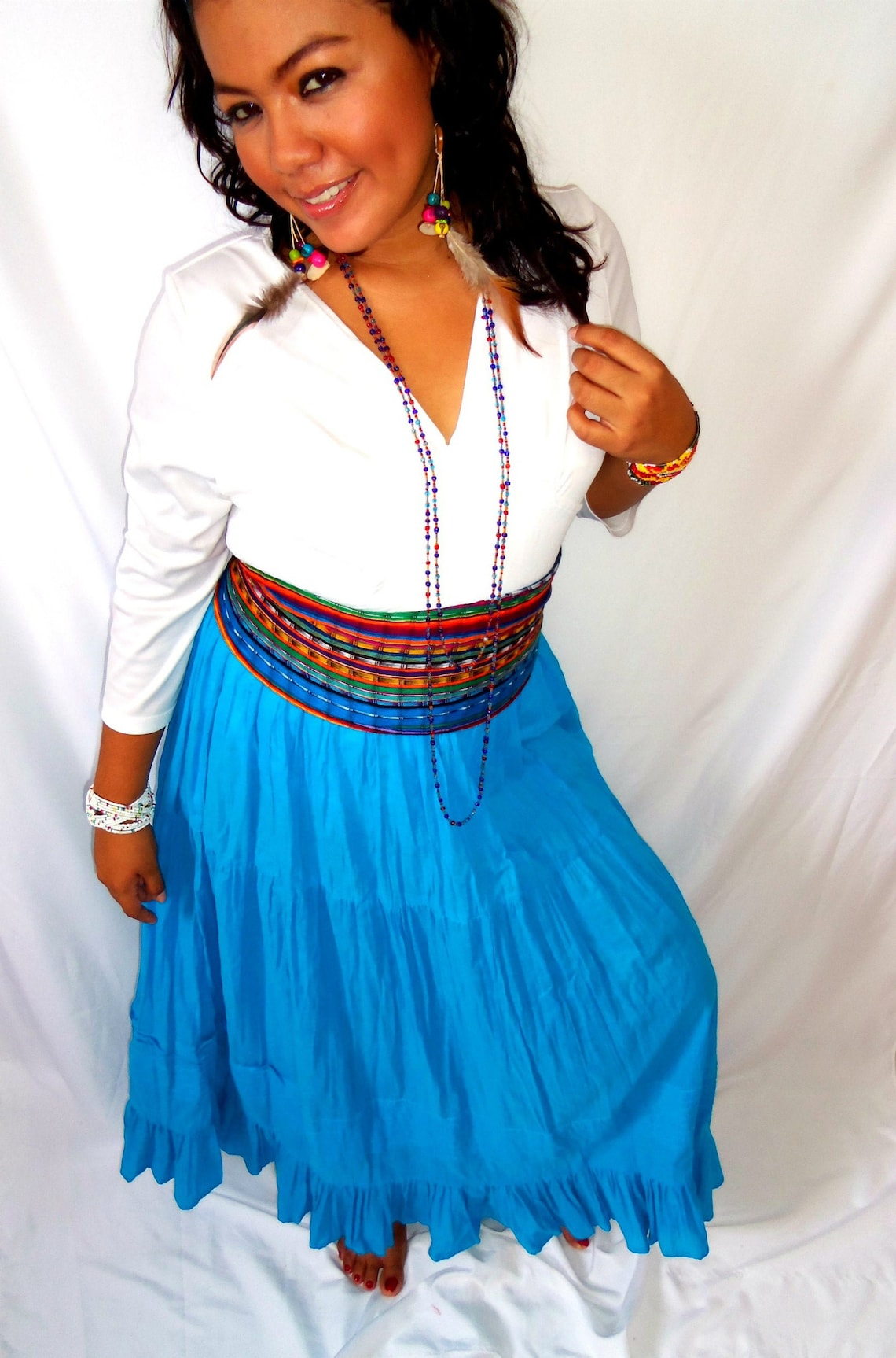 Sky Blue Skirt Mexican Skirt Peasant Skirt Handmade Skirt Etsy