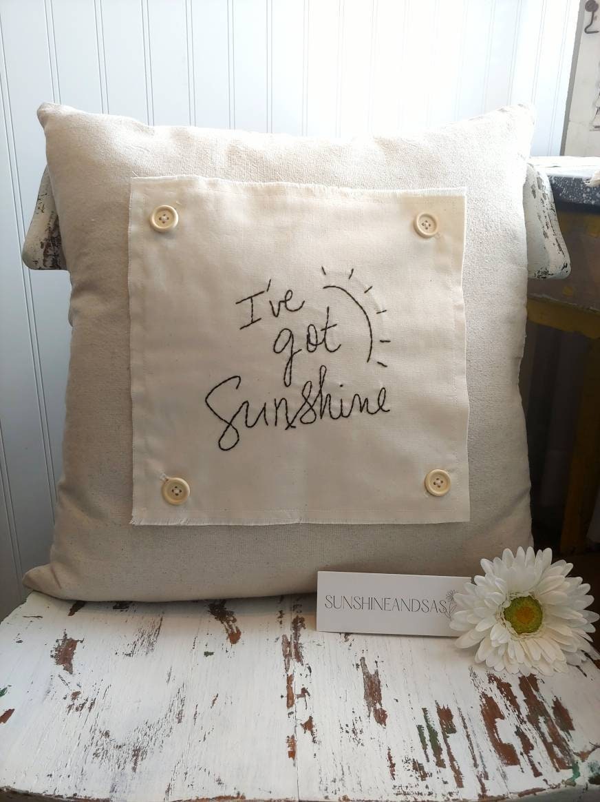 Hand embroidered natural canvas pillow cover with changeable Etsy