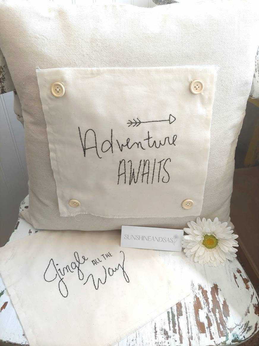 Hand embroidered natural canvas pillow cover with changeable Etsy