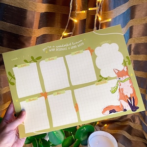 Cosy Fox A4 Weekly Planner Memo Pad ~ Cute Fox ~ Self love Stationery ~ Positive Vibes ~ Daily Planner ~ Cute and Cosy ~ Notepad ~ Organizer