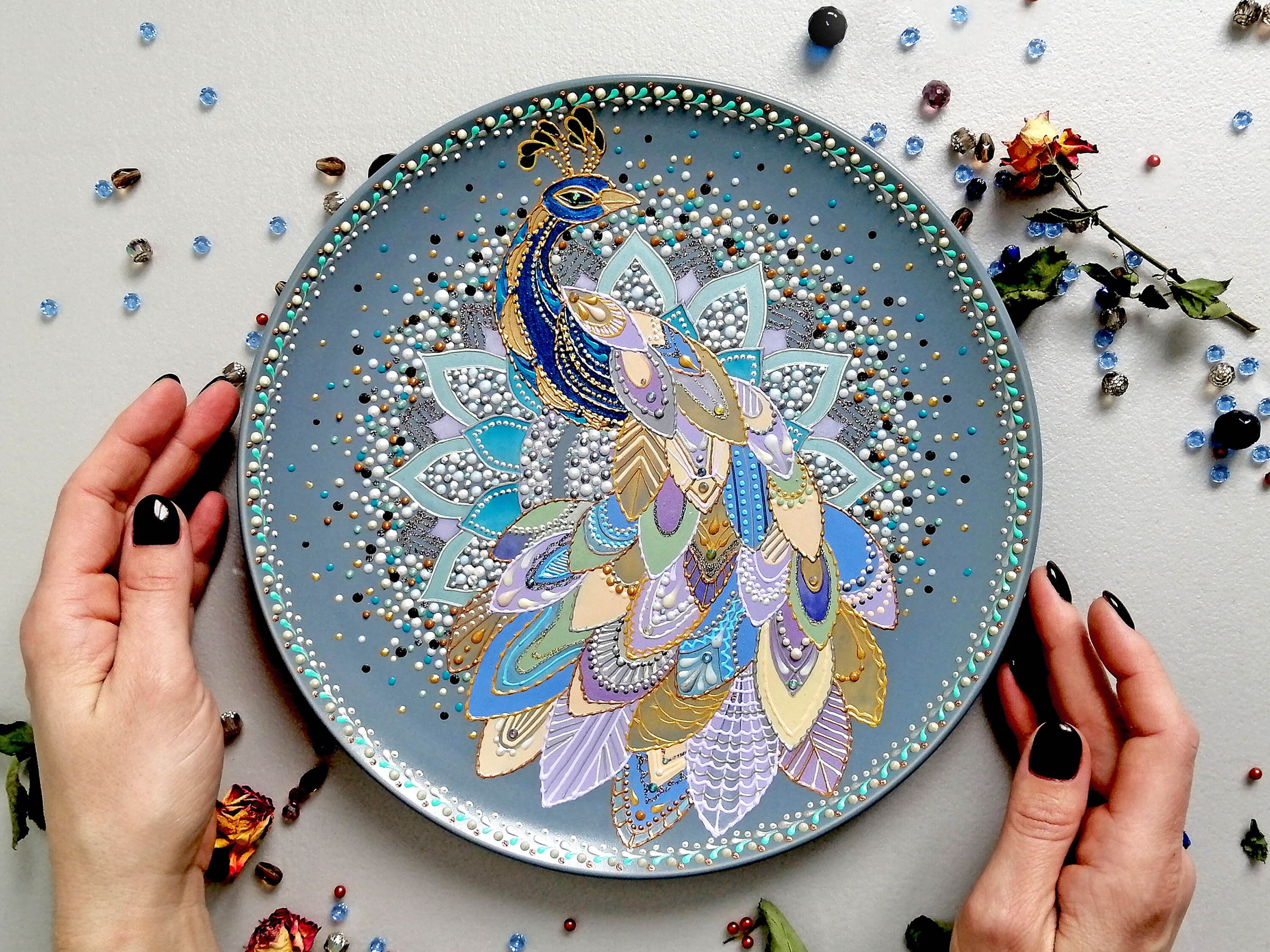 Peacock Art Peacock Painting Peacock Plate Bird Art Bird Painting Peacock Decorative Wall Plate Peacock Wall Decor Mandala Plate Decorative