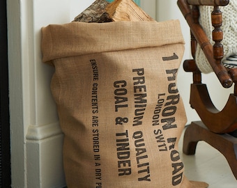 Saco de leña - saco de tinder - saco de madera personalizado - saco de leñado personalizado - saco de yute - bolsa de yute - saco de tinder chimenea - saco de madera