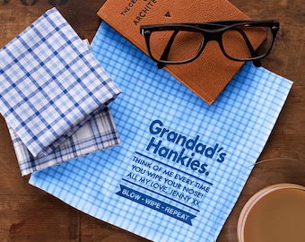 Handkerchiefs for Grandads - Personalised Message Handkerchiefs - Personalized Handkerchiefs - Gifts for Grand Fathers